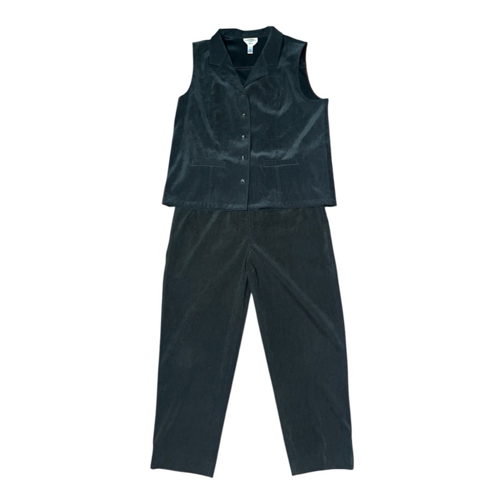 Talbots 2 piece green suede sleeveless vest pants size 16 large office spring